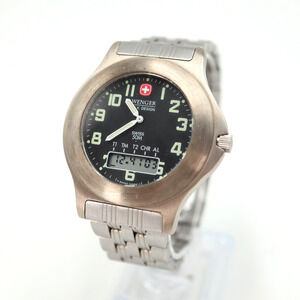 Wenger Mens Analog Digital Watch Watch Silver 40mm Black Dial 199.0687 RARE VTG